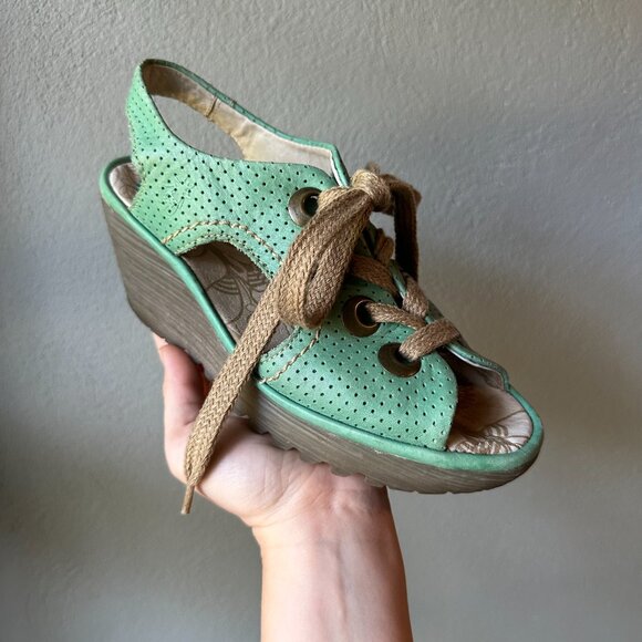 FLY LONDON Ylfa mint green lace up wedge sandals EU 36 / US 5.5-6 - Picture 4 of 9